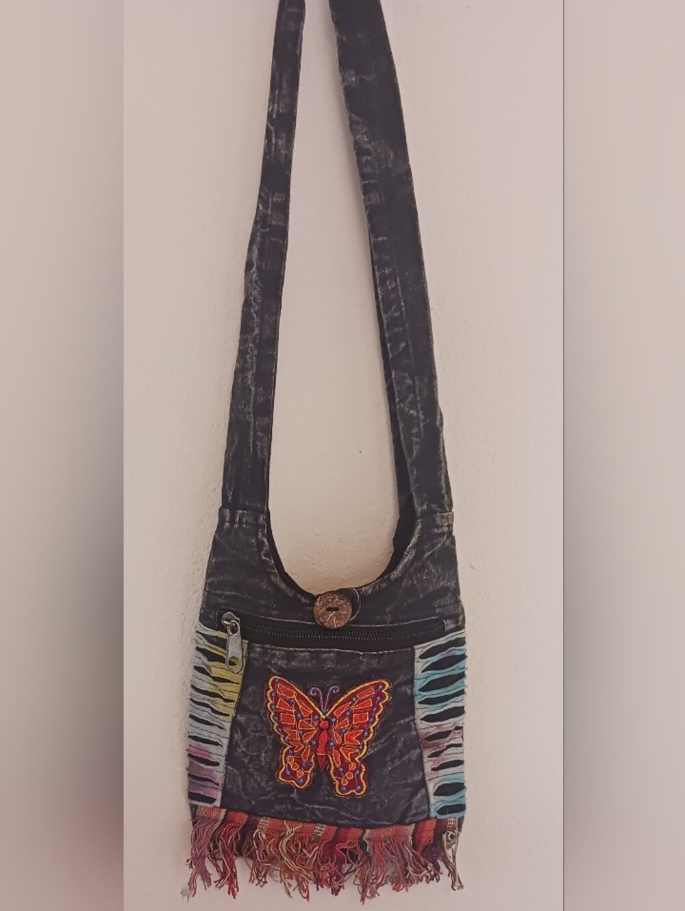 Butterfly Embroidery Cross Body Dyed Boho Pouches Bags Purse Hippy Gypsy